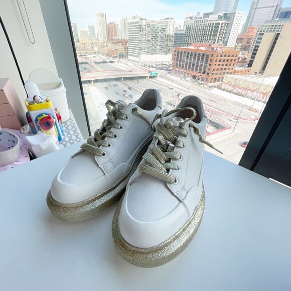 Vintage Havana EST 1964 Tara Sparkly White Leather Platform Sneakers Size 10 - Picture 3 of 9